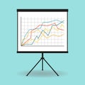 Flipchart, whiteboard or projection screen with marketing data. Flat design. Vector illustration Royalty Free Stock Photo